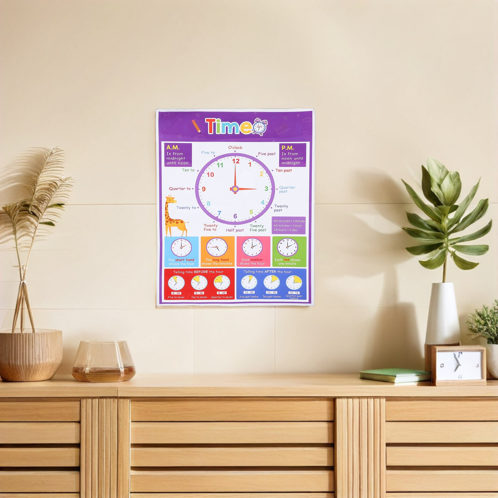 Póster Educativo sobre la Hora - Kids Education Wallpaper reseña y precio